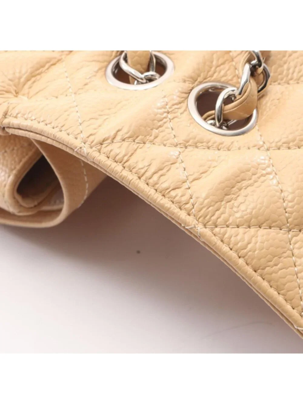 Chanel Shoulder Bag Quilted Double Flap Light Beige Caviar Leather Chain